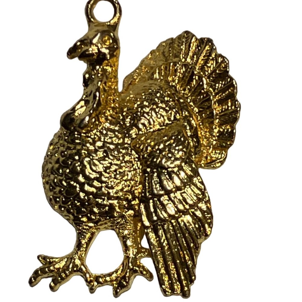 Turkey Pendant Gold Tone Thanksgiving Holiday 1996 signed